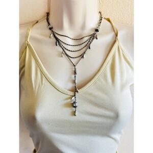 VTG Laura Vogel New York Necklace Silver Plated Brass Navettes Charm Dangle Rare